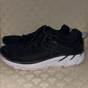 Hoka One One Black and White Athletic Shoes with Mesh Upper Clifton 6